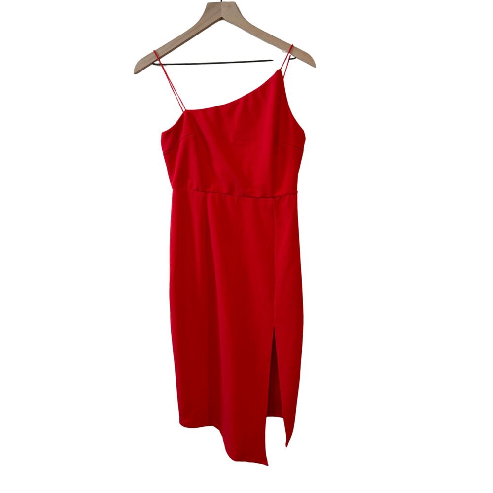 NWT Princess Polly Red Aero A-Symmetrical Midi Dress Side Slit Size 10 Cocktail